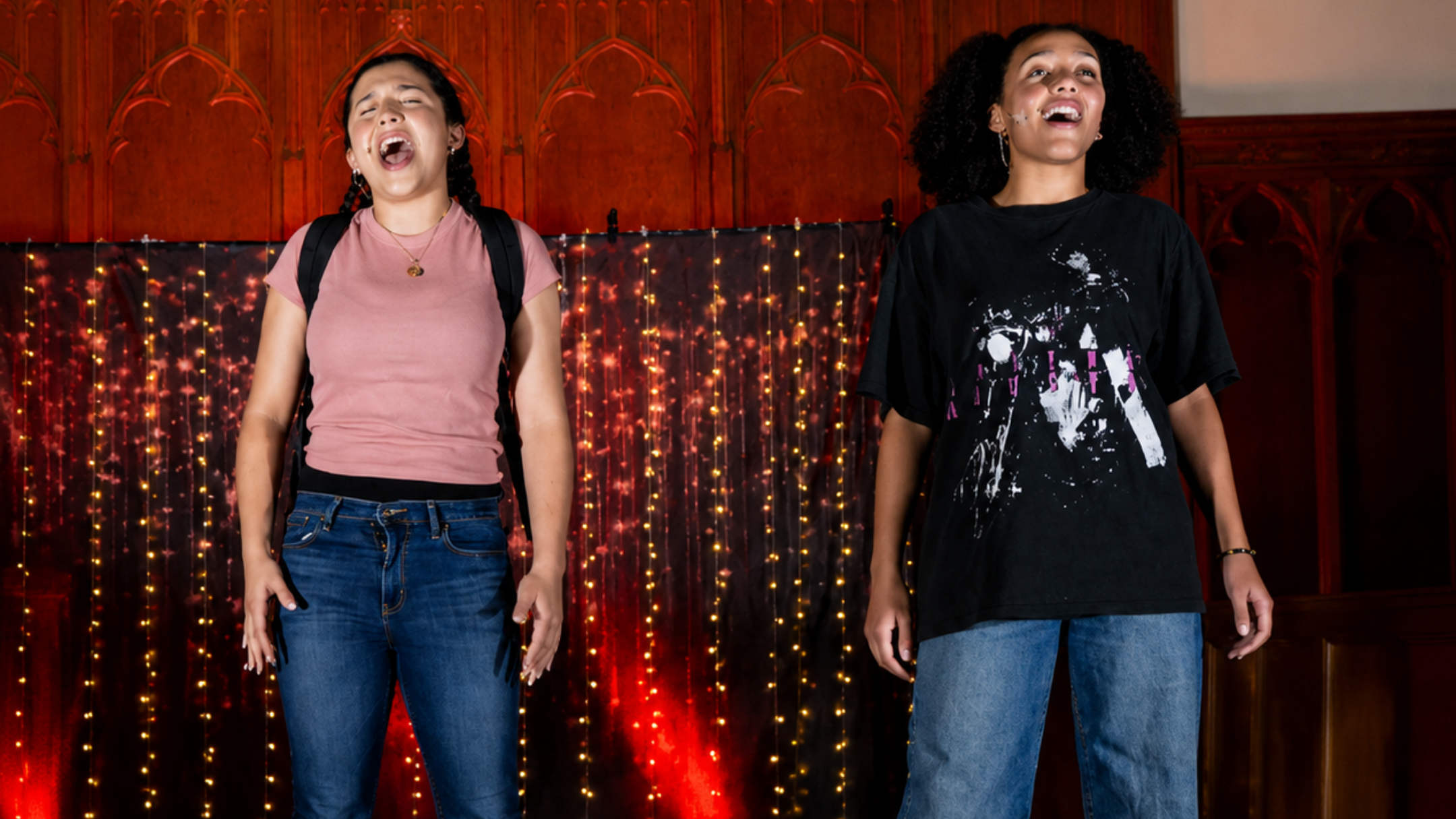 Student performers in a Little Shop of Horrors scene.